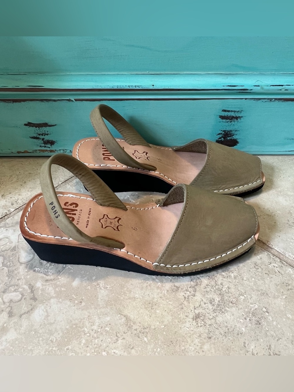Pons Avarcas Classic Style Green/Taupe Leather Sandal Women’s Sz 6 NWOT - Picture 4 of 9